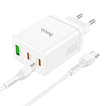 Ładowarka sieciowa HOCO 2 x Typ C + USB A + kabel Typ C do Typ C PD QC3.0 3A 35W Biała