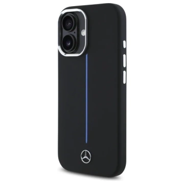 Etui Mercedes do iPhone 16 6.1" Czarny MagSafe Hardcase Silicone Blue Stripe 