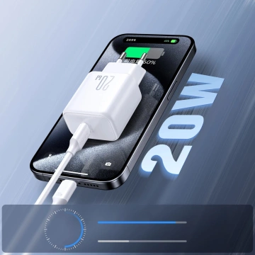 Ładowarka Joyroom Sieciowa USB-C PD 20W - Biała + Kabel USB-C / Lightning 1m