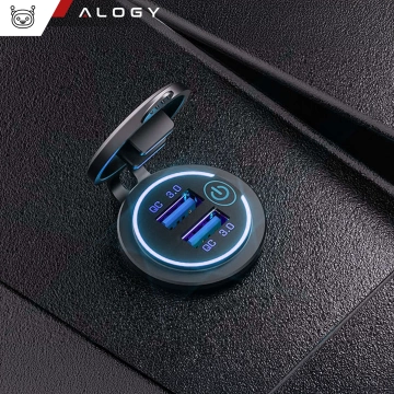 Auto- / Motorrad-Ladegerät Stromversorgung Alogy-Anschlüsse 2x USB QC 3.0 LED