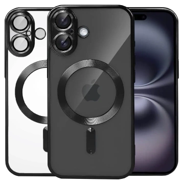 MagSafe Hülle für Apple iPhone 16 Alogy Glamour Luxus Ringhülle schwarz und transparent