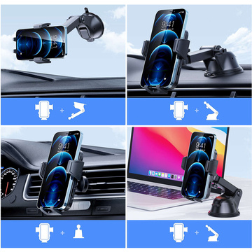 Uchwyt samochodowy do telefonu 2w1 Alogy na szybę do kratki na deskę rozdzielczą Czarny + Kabel USB-C 2.4A 1m