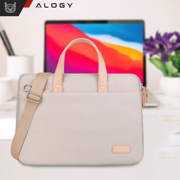 Umhängetasche für Herren und Damen für Laptop, Tablet, 14 Zoll, Reisestoff, Alogy-Bezug, Beige