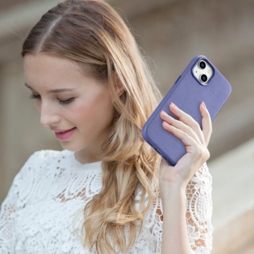 Etui na telefon iCarer Case Leather z naturalnej skóry do iPhone 14 Plus jasnofioletowy (kompatybilne z MagSafe) 
