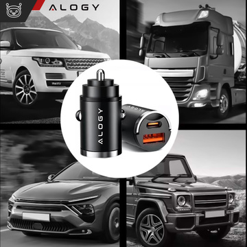 Ładowarka samochodowa USB QC 4.0 + USB-C typ C PD 30W szybka mocna do telefonu Alogy Car czarna