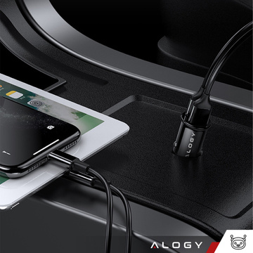 Ładowarka samochodowa 38W USB QC 3.0 18W + USB-C C PD 20W szybka mocna do telefonu Alogy Car czarna + Kabel USB-C 1m