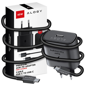 USB-C Typ C PD Premium Wandladegerät schnelles 45W 3A Typ-C Kabel 1M Alogy schwarz