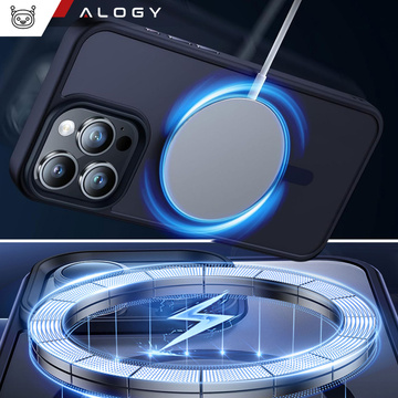 Etui do iPhone 15 Pro MagSafe Matt Case Cover matowe obudowa Alogy Ring pancerne na telefon Granatowe