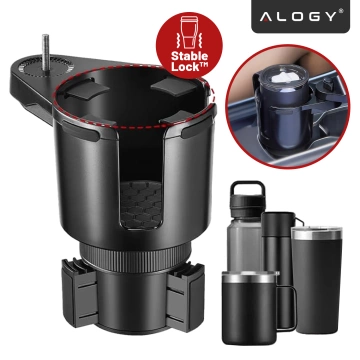 Uchwyt Samochodowy na Kubek i Butelkę Telefon z Obrotowym Stoliczkiem 360°, Mobilny Organizer 2w1, Alogy MultiUse Tray™ – Czarny
