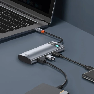 Baseus Metal Gleam Series multifunktionaler USB HUB 7in1 Typ C HDMI TF PD Kartenleser grau (WKWG020113)