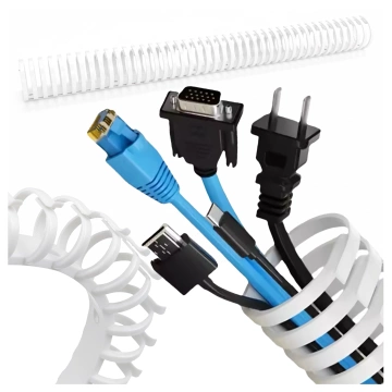 Sprężynowy organizer na kable pod biurko – elastyczna maskownica 50×4 cm, samoprzylepna, do porządkowania przewodów – Alogy CableStrip™ Biały