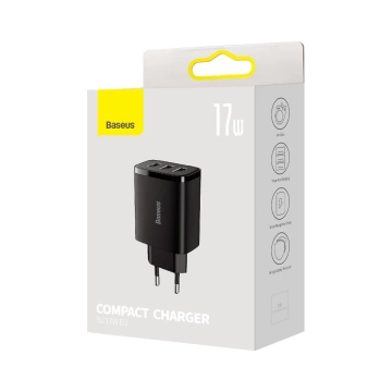 Baseus Compact 3x USB Typ A 17W Wandladegerät Schwarz