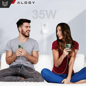Ładowarka sieciowa szybka 35W 2x USB-C USB typ C PD do iPhone Alogy 2-portowa kostka Biała