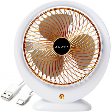 Schreibtischventilator, Standventilator, leistungsstark, klein, tragbar, kabellos, 1200 mAh, USB-C, Alogy White