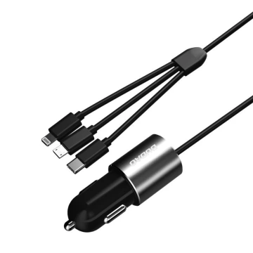 Dudao 3in1 USB Autoladegerät 3,4 A eingebautes Lightning / USB Type C / Micro USB Kabel schwarz (R5ProN schwarz)