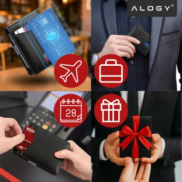 Portfel RFID Etui ochronne blokujące sygnał na karty dokumenty cienki Alogy Small męski damski Wallet Czarny