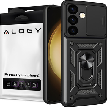 Etui do Samsung Galaxy S23 FE pancerne Slide Case Ring obudowa ochrona aparatu Camshield Alogy czarne + Szkło