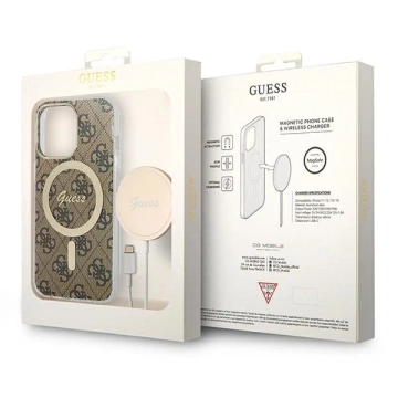 Zestaw Guess GUBPP13LH4EACSW Case+ Charger iPhone 13 Pro brązowy/brown hard case 4G MagSafe Print 