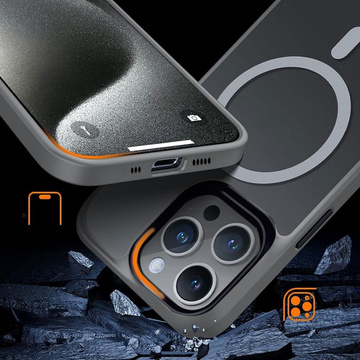 Etui do iPhone 15 Pro obudowa Mag Safe Case pokrowiec plecki na telefon MagMat matowe szare + Szkło