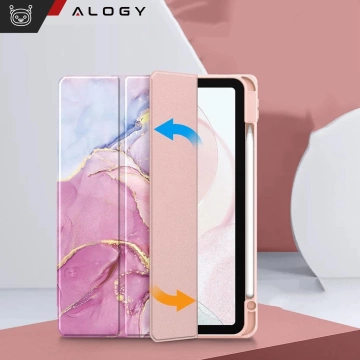 Etui hybrydowe z miejscem na rysik do Apple iPad Air 11" (2024,2025) / Air 10.9" (2020,2022) / Pro 11 (2018) Alogy Hybrid Book Cover Case Marble Różowe