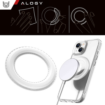 Blaszka magnetyczna do MagSafe naklejka Ring Pierścień Nakładka na Uchwyt Uniwersalna skórzana Alogy Magnetic biała