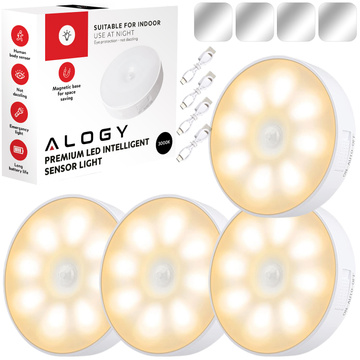 4x Lampka lampa LED czujnik ruchu zmierzchu nocna Alogy Sensor Light Bezprzewodowa oświetlenie meblowe Światło ciepłe 3000k