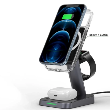 Acefast bezprzewodowa ładowarka Qi 15W do iPhone (z MagSafe), Apple Watch i Apple AirPods stojak podstawka uchwyt magnetyczny czarny (E3 black)
