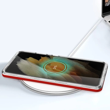 Klare 3in1 Hülle für Samsung Galaxy S22 Ultra Frame Gel Cover Rot