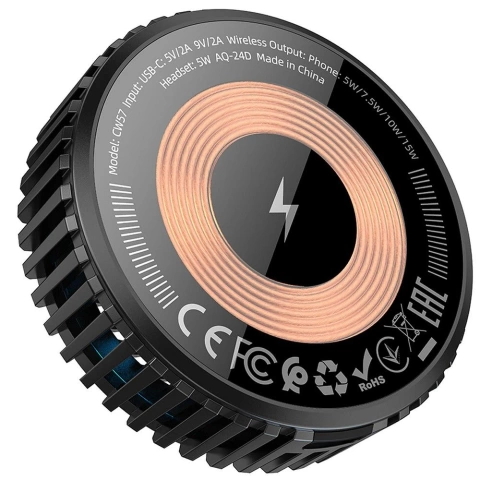 Hoco Ładowarka Indukcyjna 2w1 15W Qi+MagSafe z Wentylatorem – Czarna