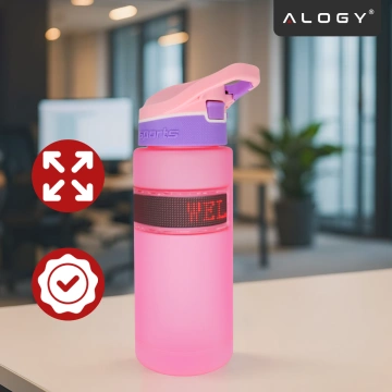 Butelka Bidon na Napoje LED, Inteligentna z Wyświetlaczem i Łącznością Bluetooth, Słomka, Motywacyjna, Wielokrotnego Użytku, Alogy FitBottle™ 800ml - Różowa