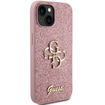 Original GUESS Hardcase GUHCP15SHG4SGP Hülle für iPhone 15 (Fixed Glitter Big 4G / Pink)