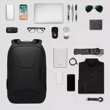 Bange Diebstahlsicherer, wasserdichter Rucksack für 15,6"-Laptops, ideal für Stadtreisen, 46 x 30 x 15 cm, für Arbeit und Flugreisen, für Damen und Herren, mit USB-Anschluss und Zahlenschloss, Schwarz