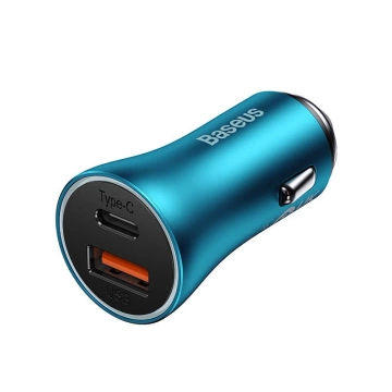 Ładowarka samochodowa Baseus Golden Contactor Max, USB + USB-C, 60W (niebieska)