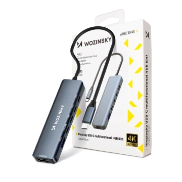 Hub USB-C 6w1 Wozinsky WHBC10Y4S HDMI 4K/60Hz PD 100W Szary