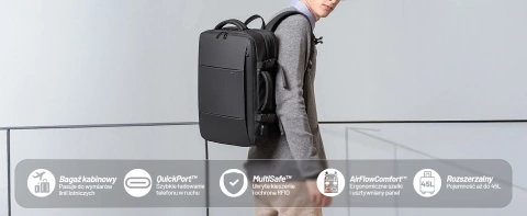 Plecak podróżny Bange BackPack biznesowy plecak rozszerzalny Torba pojemna do laptopa 17.3" z portem USB Czarny