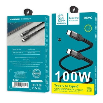Denmen USB-C-auf-USB-C-Kabel, 100 W, 1 m, Schnellladung, Schwarz