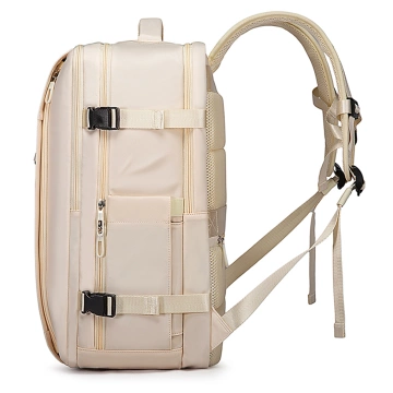 Wasserdichter Rucksack von Bange für Laptops bis 15,6 Zoll, ideal für Städtetrips, 46 x 31,5 x 20 cm, für Arbeit und Flugreisen, für Damen und Herren, mit USB-Anschluss, beige