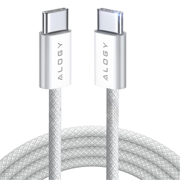 Kabel USB-C typ C mocny szybki 60W PD 1M do iPhone 15/Pro/Max iPad MacBook nylonowy przewód Alogy Biały