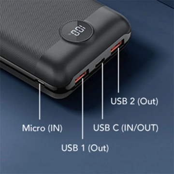 Powerbank Externer Akku (POWER BANK) VEGER S20 - 20.000 mAh LCD Quick Charge PD 22,5 W schwarz (W2053)