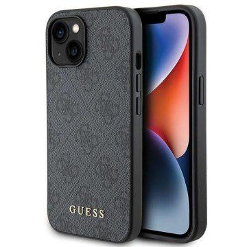 Original GUESS Hardcase GUHCP15SG4GFGR Hülle für iPhone 15 (4G Metalllogo / grau)