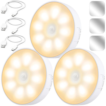 3x Lampka lampa LED czujnik ruchu zmierzchu nocna Alogy Sensor Light Bezprzewodowa oświetlenie meblowe Światło ciepłe 3000k