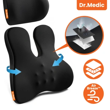 Poduszka Samochodowa 2w1 z Masażem i Podgrzewaniem – ergonomiczne wsparcie szyi, karku, pleców i odcinka lędźwiowego, elektryczny masażer z wibracjami dla kierowcy i pasażera – Dr.Medic RelaxTherapyHeat™