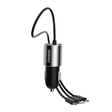 Dudao 3in1 USB Autoladegerät 3,4 A eingebautes Lightning / USB Type C / Micro USB Kabel schwarz (R5ProN schwarz)