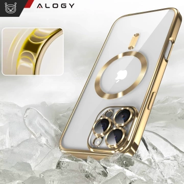 MagSafe-Hülle für Apple iPhone 16 Pro Alogy Glamour Luxus-Ringgehäuse Gold-Transparent