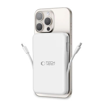 Powerbank magnetyczny z przewodem PB31 Lifemag Magsafe Power Bank 10000 mAh (Typ C + Lightning) Biały