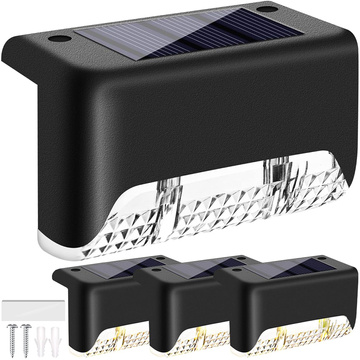 Lampa solarna ogrodowa LED zestaw x8 na taras balkon schody balustradę z czujnikiem zmierzchu akumulator AAA czarna