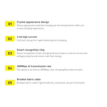 Baseus Crystal Shine Series kabel przewód USB do szybkiego ładowania i transferu danych USB Typ A - Lightning 2,4A 2m czarny (CAJY000101)