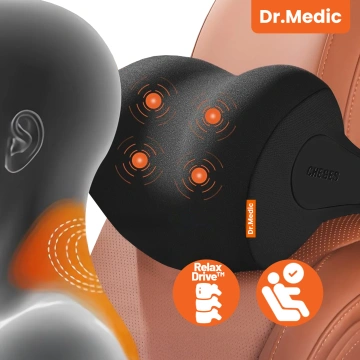 Poduszka samochodowa masująca na zagłówek – ergonomiczne wsparcie głowy, karku i szyi, elektryczny masażer z wibracjami dla kierowcy i pasażera – Dr.Medic RelaxDrive™