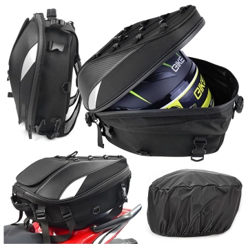 Plecak torba motocyklowa wodoodporna 40L – 5w1 – kufer, podsiodłowa, bagażnikowa, na kask, z pokrowcem, Nylon, torba miejska na motocykl – Alogy RoadMaster™  Czarna