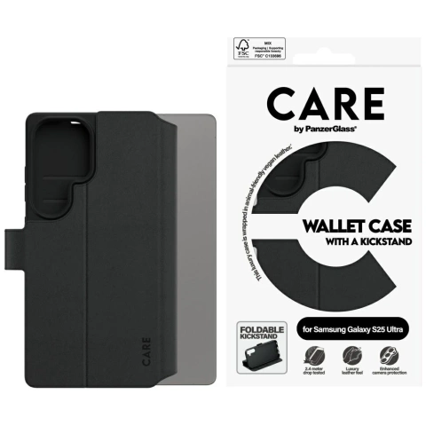 CARE Case für Samsung Galaxy S25 Ultra Schwarz von PanzerGlass Wallet Kickstand